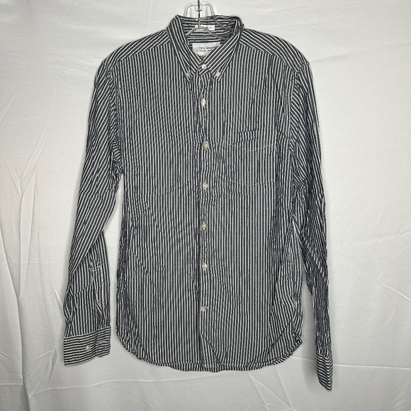 Lucky Brand Grey & White Striped Button Down Shirt - Picture 1 of 3